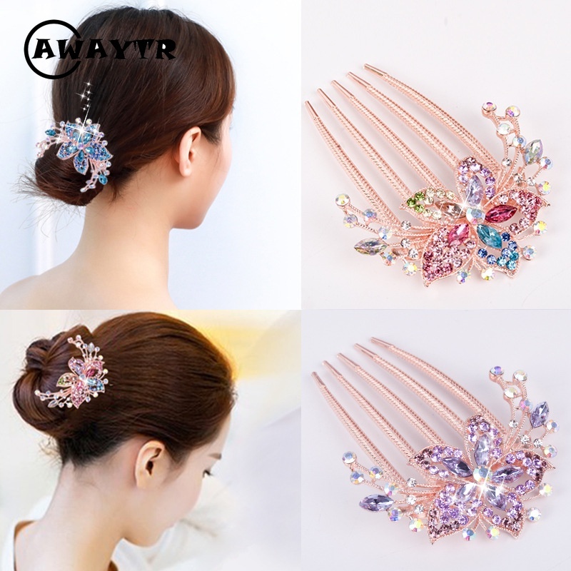 Trâm Cài Tóc Hợp Kim Hình Hoa Đính Đá Pha Lê Phong Cách Hàn Quốc Mới Cho Nữ