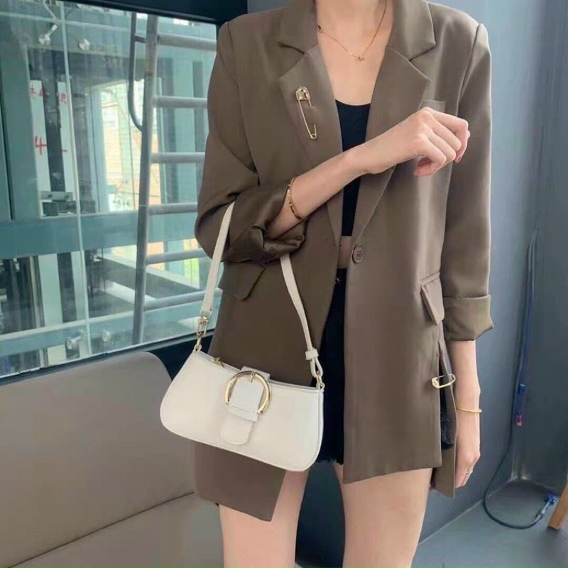 Túi Xách Nữ Đeo Vai Da Mềm Mini Màu Đen Trắng