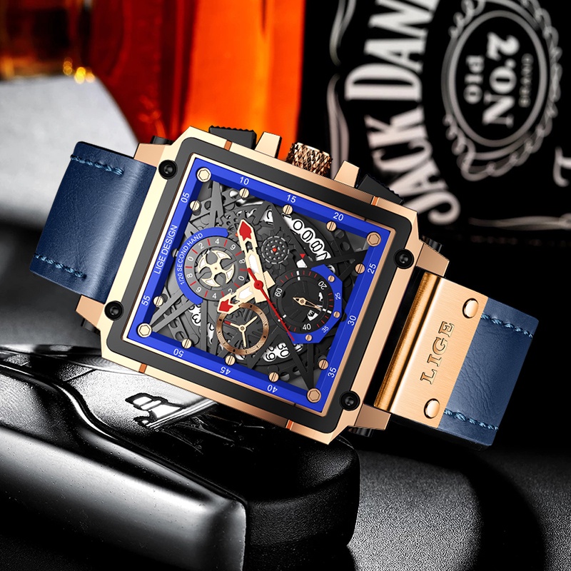 Đồng hồ nam LIGE Đồng hồ chống nước cho nam thời trang thể thao Chronograph Quartz Đồng hồ đeo tay nam có hộp