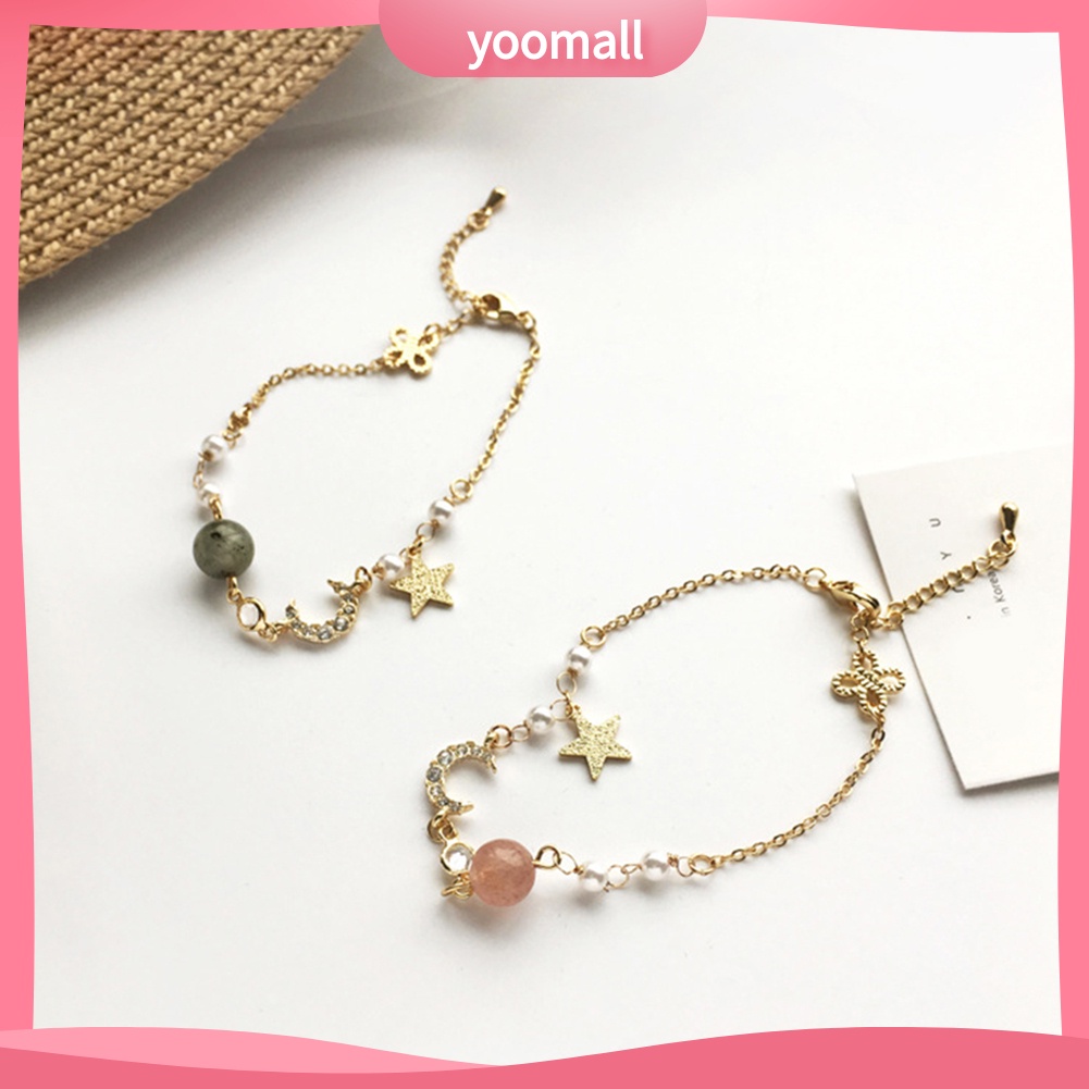 Vòng đeo tay hình mặt trăng và ngôi sao đính đá thời trang cho nữ