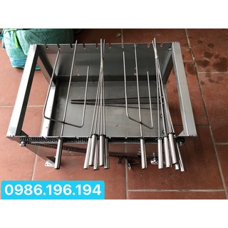 Máy nướng thịt, chả, gà, vịt quay tự động 10 xiên - Bếp nướng than hoa, tặng kèm 10 xiên đơn và 2 xiên 3 inox .