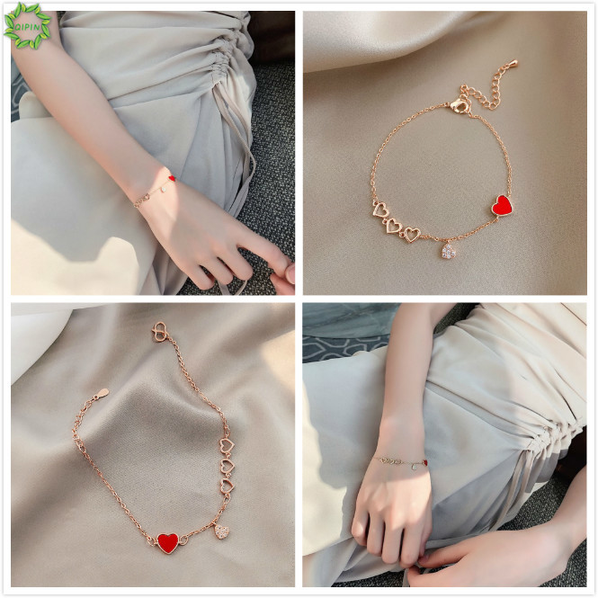 Vòng Tay Mặt Trái Tim Đỏ Phong Cách Hàn Quốc Đơn Giản Lãng Mạn