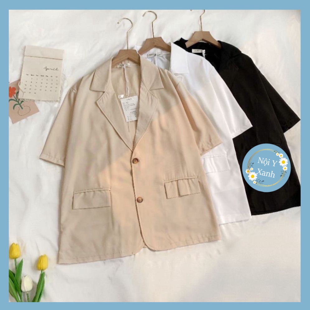 Áo blazer nữ- áo vest nữ cộc tay chất mát dáng rộng 2 khuy thanh lịch hot trendy - khoác ngoài