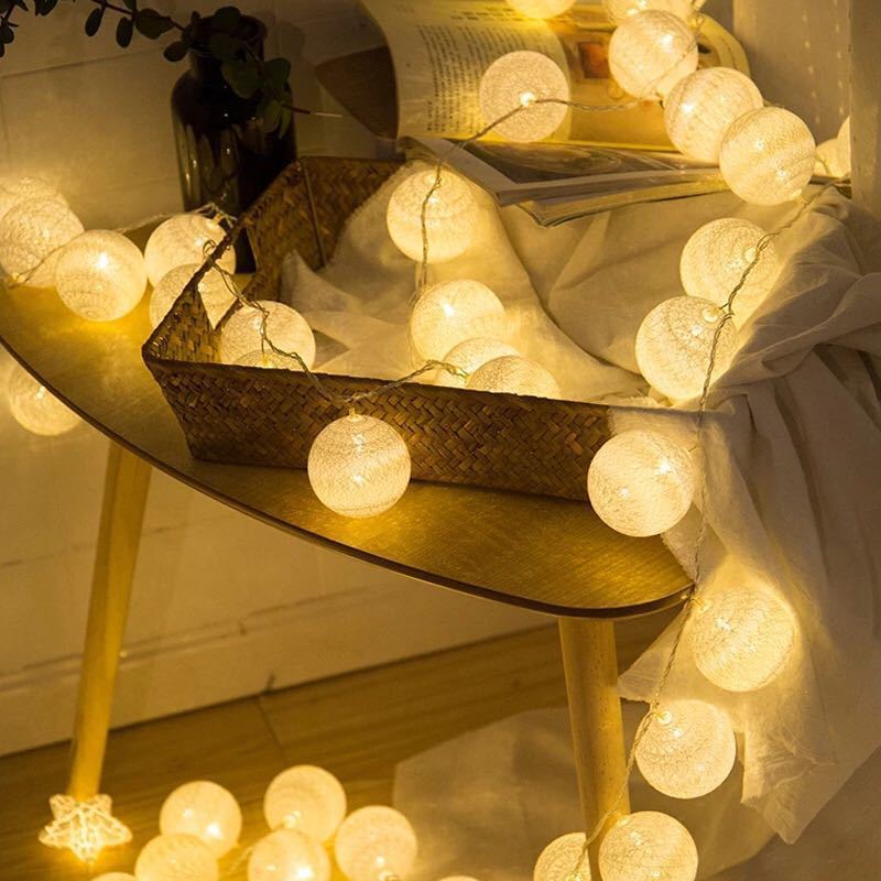 Dây Đèn Led Hình Quả Bóng Cotton 1M2M5M Chạy Bằng Pin Dùng Trang Trí Tiệc Cưới/Giáng Sinh