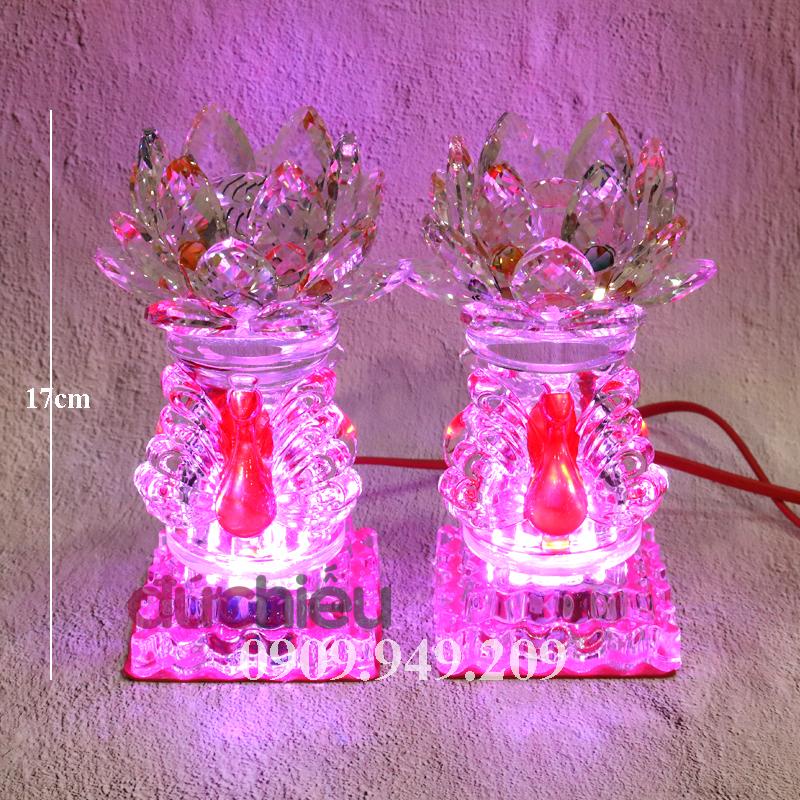 Đèn thờ cúng hoa sen pha lê cao 17cm – PL122 – Đức Hiếu Shop