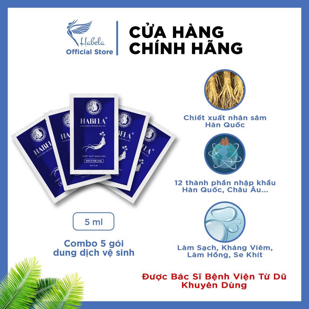 [COMBO 5 GÓI] Dung dịch vệ sinh Phụ Nữ Habela Nhân Sâm Hàn Quốc - 5ml (GIÁ DÙNG THỬ)