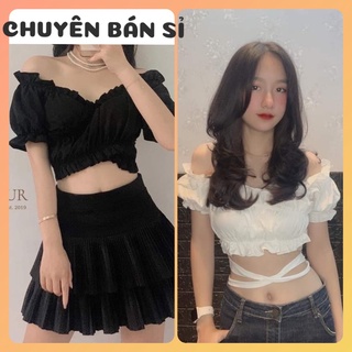 Áo trễ vai voan nhún chéo dây cột eo nhiều kiểu ulzzang