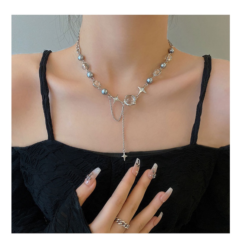 ❤zheting❤ Bộ Vòng cổ + Vòng Tay Bằng Thép Titan Đính Đá Mặt Trăng Xinh Xắn