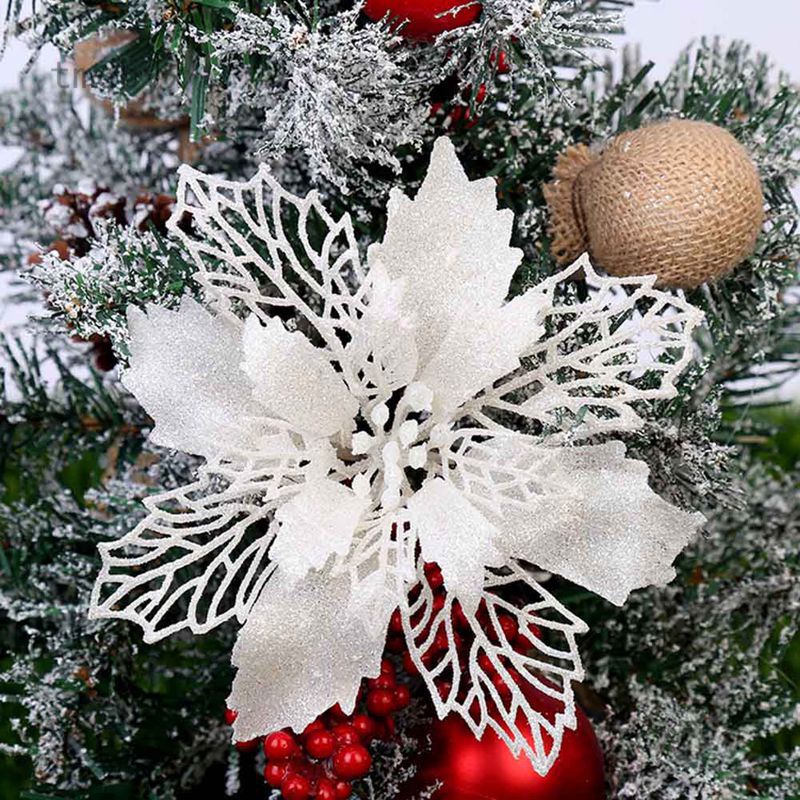 Tmdbyx Set 10 Hoa Giấy Lấp Lánh 11cm Trang Trí Cây Thông Noel