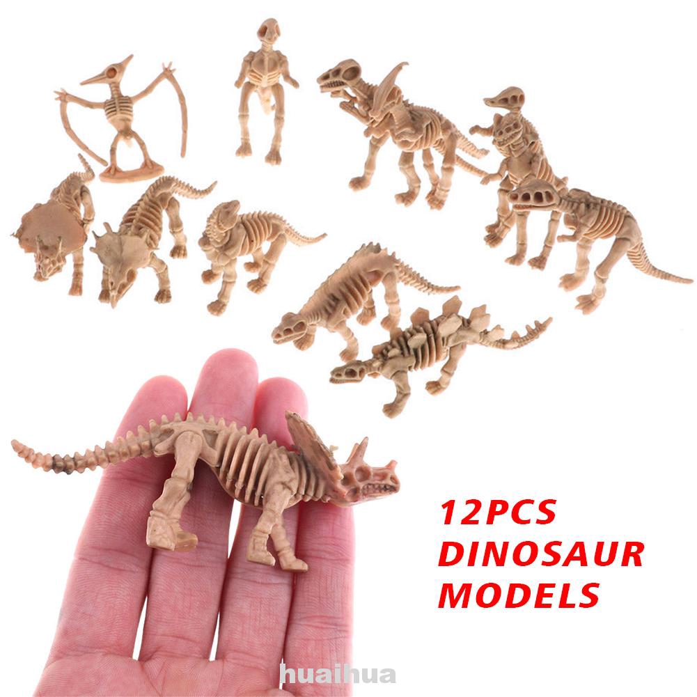 12pcs/set Dinosaur Model Simulation Plastic Dino Fossil Skeleton Collection Set Lifelike Figures Kids Toy Home Decor