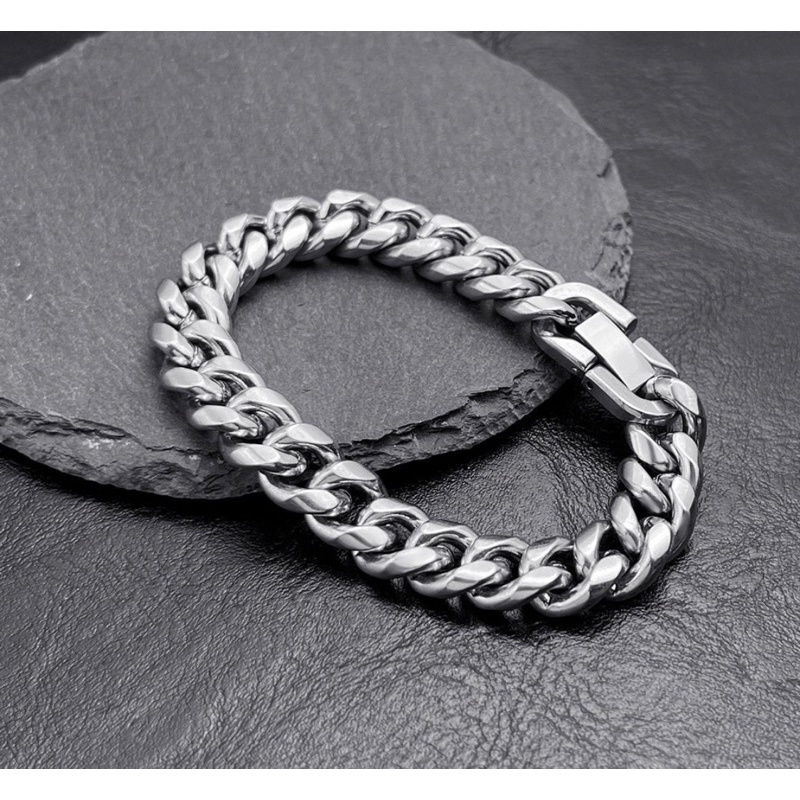 Vòng tay nam titan mắt xích Cuban 11mm không gỉ chốt bấm kiểu dáng Unisex thiết kế đơn giản phong cách Hiphop Hàn Quốc