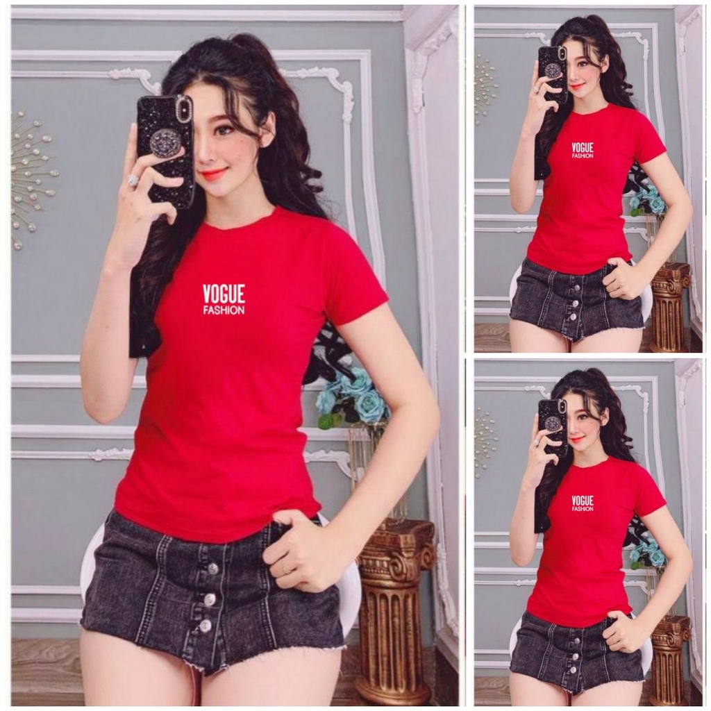 Áo thun nữ cổ tròn thêu chữ Vogue cực xinh form ôm body ( ANU012 )