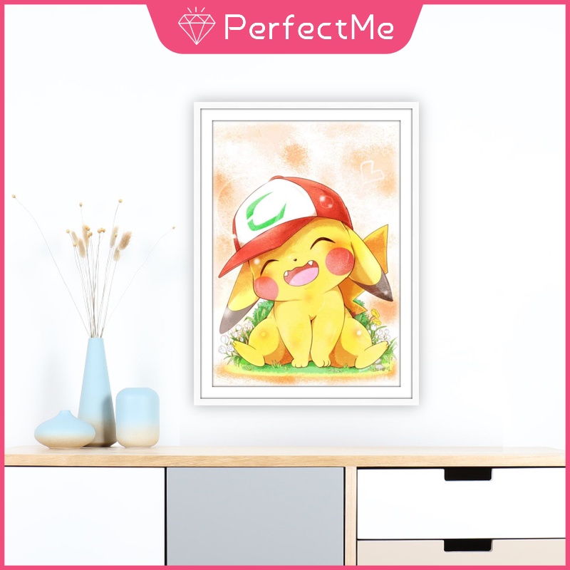 Bộ tranh đính đá 5D tự làm 30x40cm hình Pikachu hoạt hình dễ thương