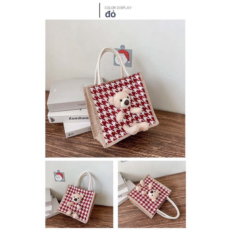 Túi Cói Kẻ Hình Gấu ❤️FREESHIP❤️  Houndstooth TXCC 182