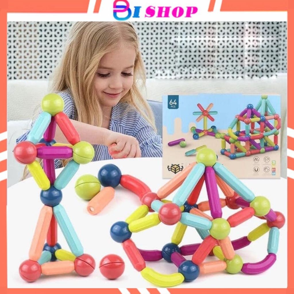 Bộ Nam Châm Xếp Hình 64 Chi Tiết Cho Bé