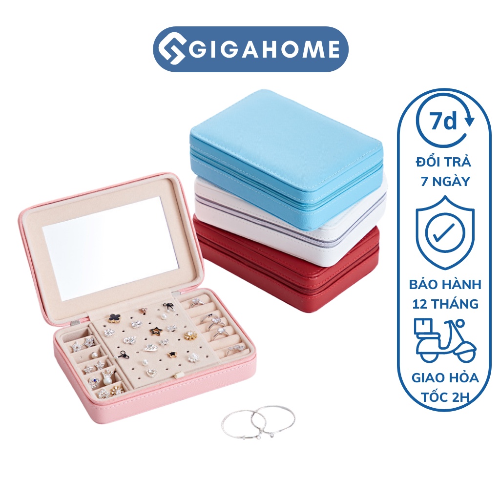 Hộp Đựng Đồ Trang Sức, Khuyên Tai, Lắc Tay GIGAHOME Có Gương Bọc Da Pu Sang Trọng 9506