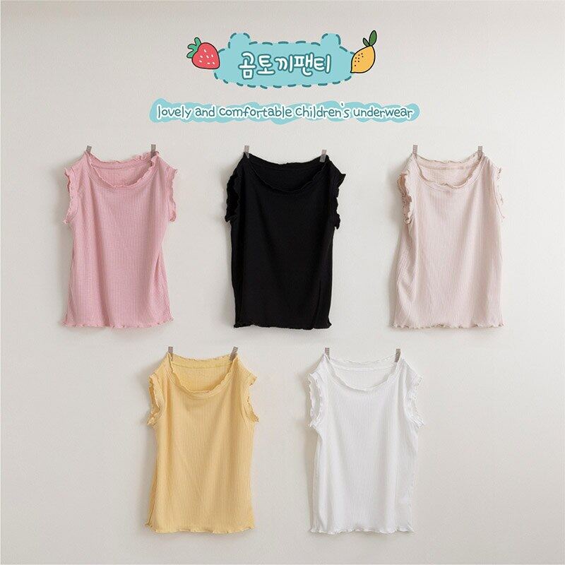 Áo Thun Ba Lỗ Vải Cotton Mỏng Màu Sắc Đơn Giản Phong Cách Hàn Quốc Cho Bé Gái 3-7 Tuổi