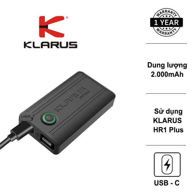 Hộp pin sạc KLARUS PP20 dung lượng 2000mAh dành cho đèn KLARUS HR1 PLUS