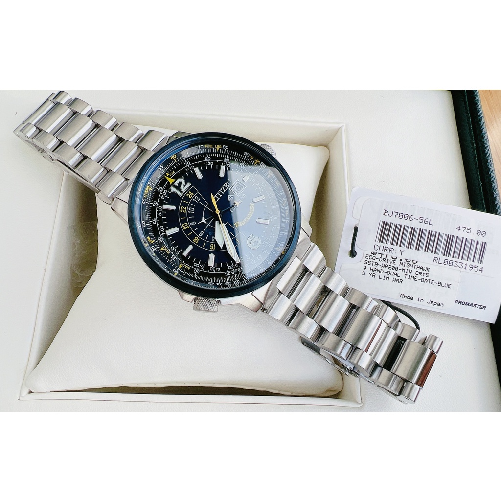 Đồng hồ nam dây thép Citizen Blue Angels Promaster Nighthawk BJ7006 56L