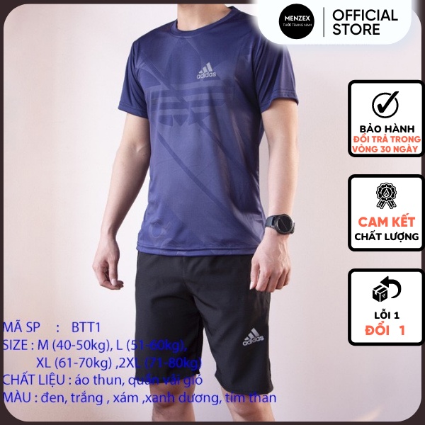 Đồ bộ thể thao nam mùa hè mặc nhà đẹp tay cộc không cổ thun cotton co giãn, sét quần áo giá rẻ Menzex BTT1