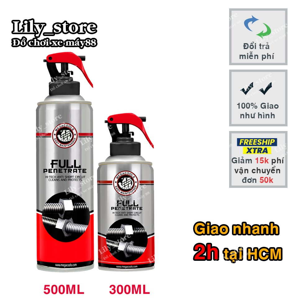 chai xịt rửa sên xe máy megacools FULL PENETRATE 500ml dung dịch rửa sên, chống rỉ sét