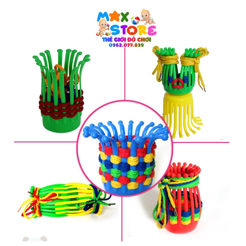 Bộ Đồ Chơi Rèn Luyện Kỹ Năng Đan Rổ - Bộ 8 Rổ Nhựa Kèm 32 Dây Đan