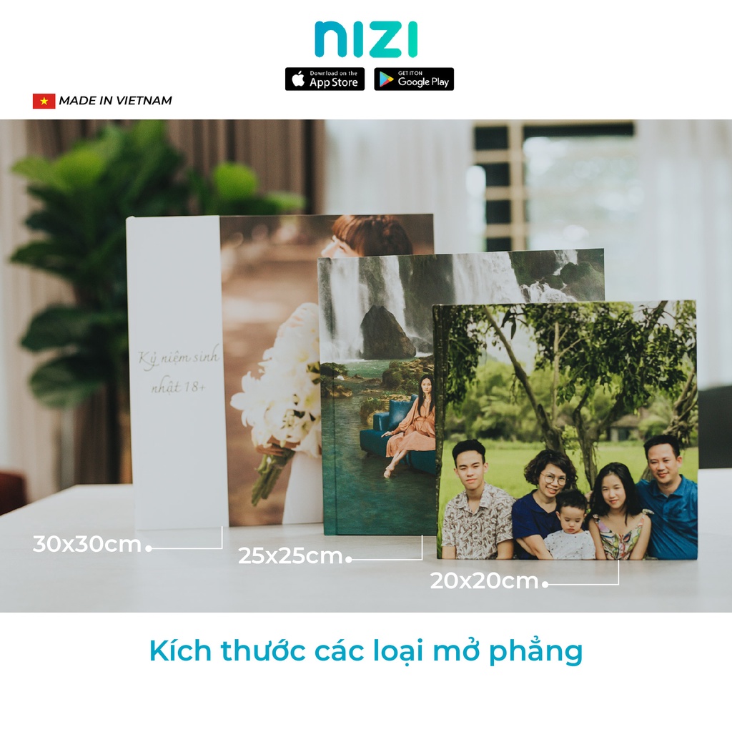 In sách ảnh theo yêu cầu bìa cứng 30 trang 20 x 20cm - In mở phẳng 4K siêu nét trên app NIZI