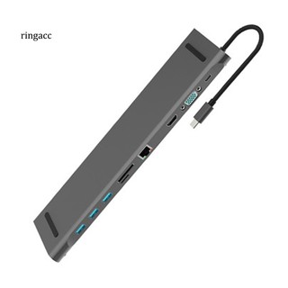 Bộ Chuyển Đổi 10 Trong 1 Từ Cổng Type-C Sang Hdmi Rj45 Usb 3.0 Vga 3.5mm