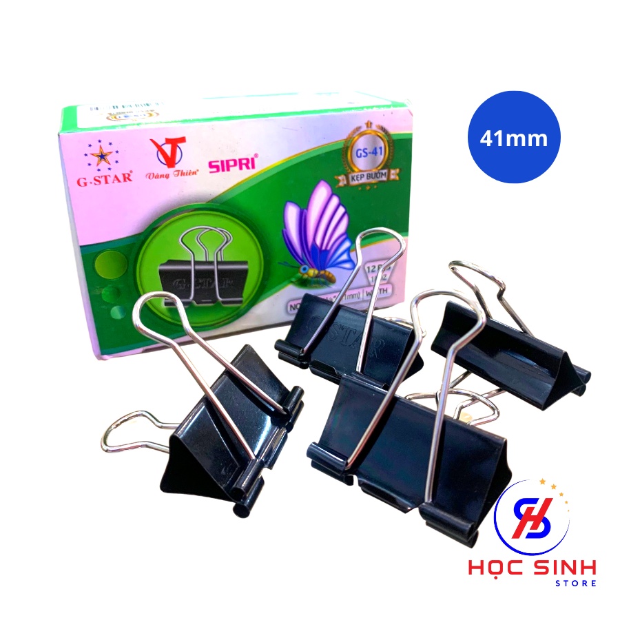 Hộp 12 Cái Kẹp Bướm  41mm Đen Gstar Size Lớn Kẹp tài liệu