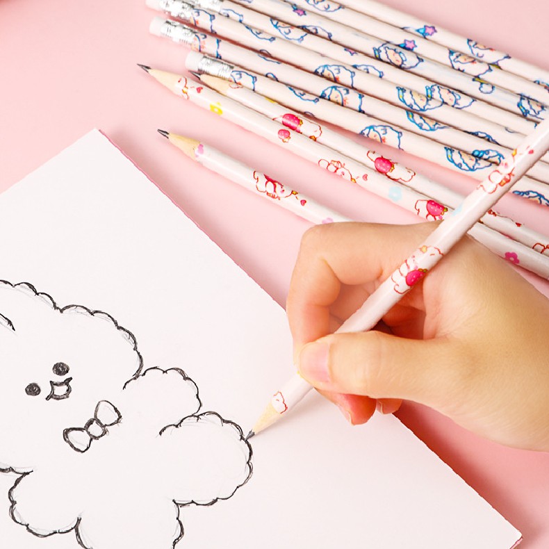 Set 10 bút chì Hb kèm gôm tẩy họa tiết hoạt hình dành cho học sinh