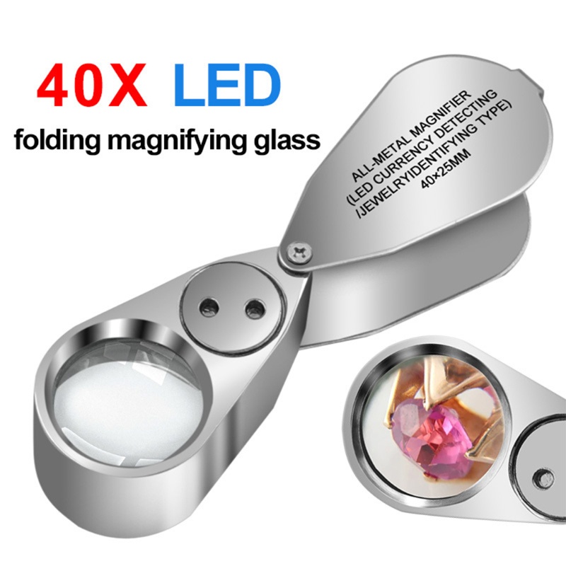 Kính lúp có thể gấp gọn tích hợp đèn LED UV 40X chuyên dụng cho làm đồ trang sức