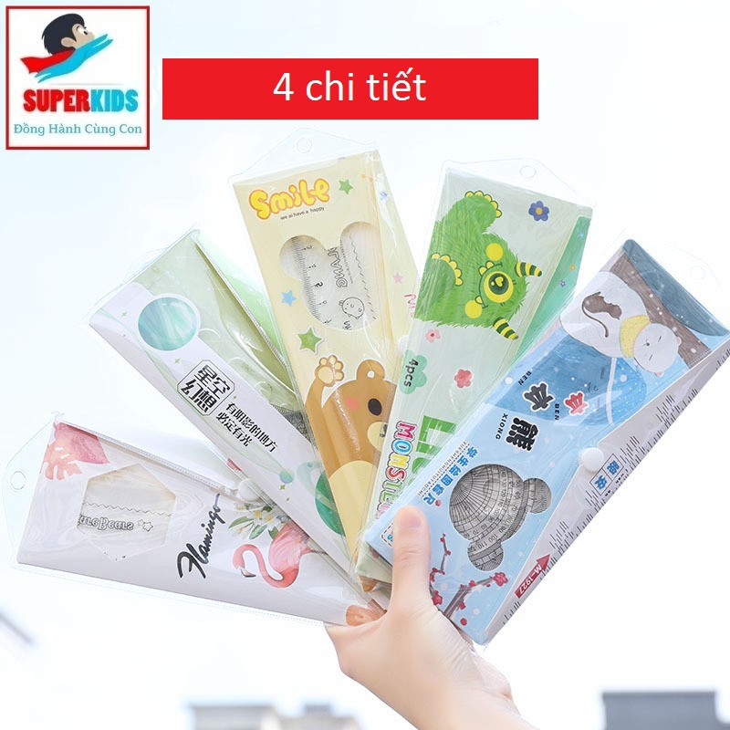 Bộ thước kẻ [CHẤT LƯỢNG CAO] Thước Kẻ 4 Chi Tiết