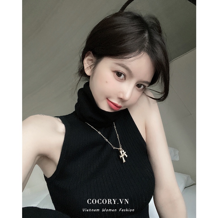 Cocory vn Áo sát nách cổ lọ thời trang quyến rũ cho nữ