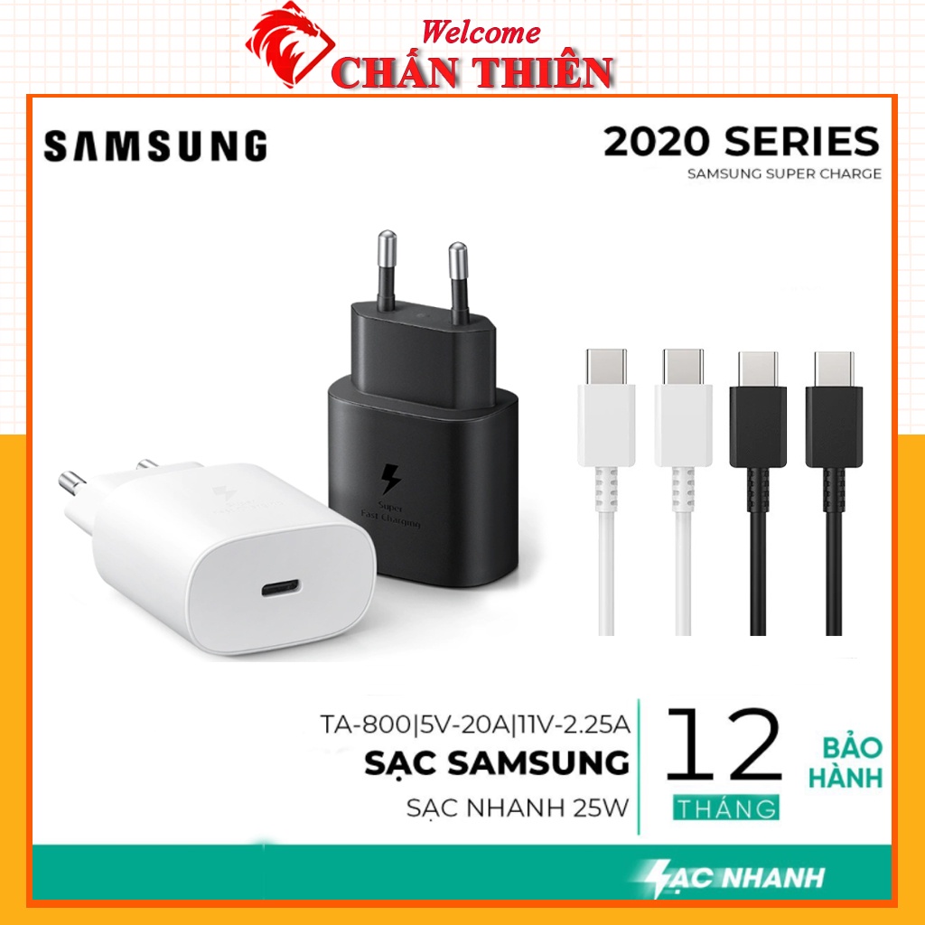 Bộ Sạc Nhanh Samsung PD 25W Note 10 Note 20 A71 A70 A80 S20 S20+ S20 Ultra Sạc nhanh 2 đầu type C Phụ Kiện Chấn Thiên