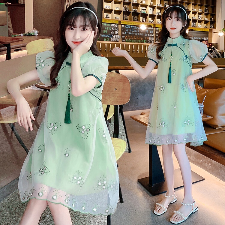 Đầm Sườn Xám Công Chúa Phong Cách Phương Tây Thời Trang Mùa Hè 2022 Mới Cho Bé Gái
