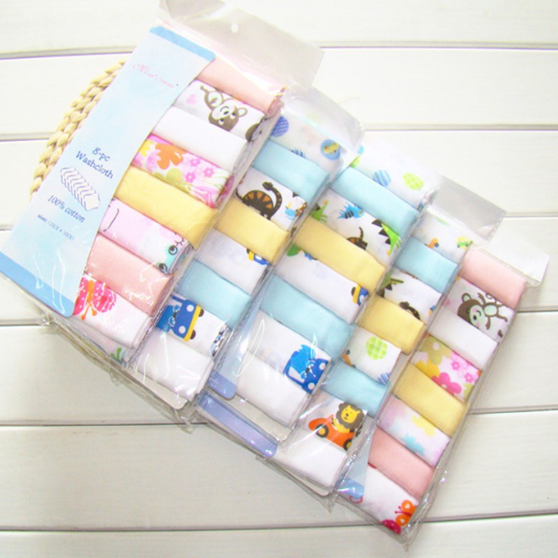 Set 8 khăn yếm cotton in họa tiết hoạt hình đáng yêu nhiều màu sắc cho bé