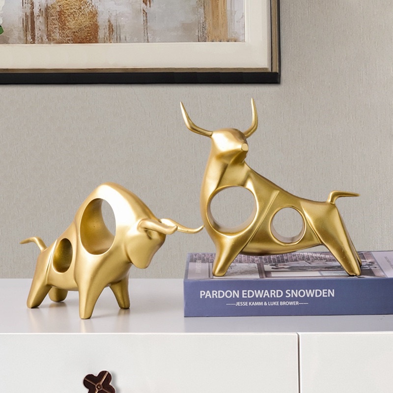 Tượng Bò Tót Vàng Gold  Phong Cách Bắc Âu , Tượng Bò Tót , Trâu Trang Trí Kệ , Bàn Làm Việc