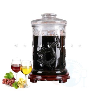 Bình Ngâm Thủy Tinh 10 Lít Dáng Trụ Hoa Văn Rồng - Không Vòi