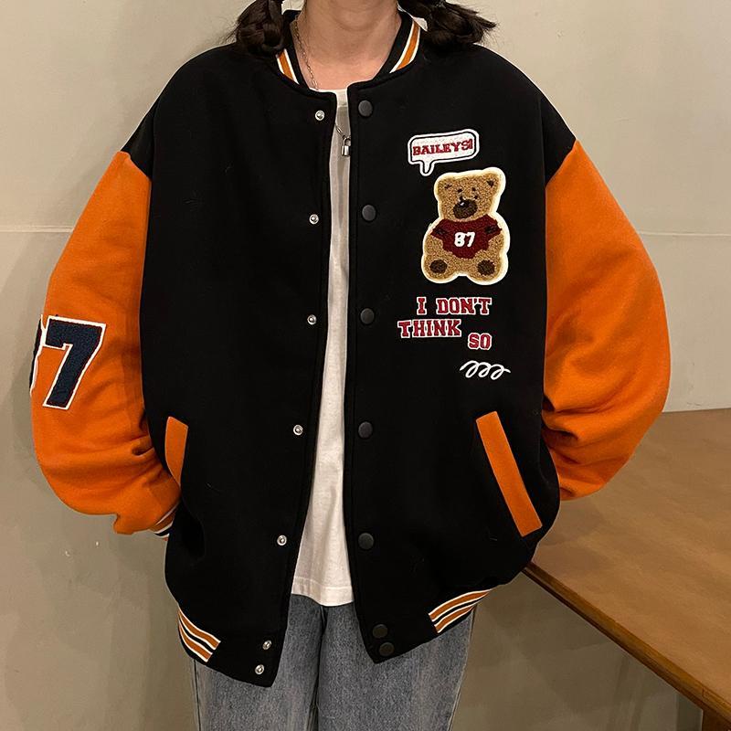 Áo Khoác Bóng Chày Dáng Rộng Thêu Hình Gấu Thời Trang Xuân Thu Phong Cách Đường Phố Mẫu Mới 2022 Dành Cho Học Sinh Tiểu Học