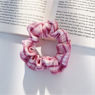 Dây buộc tóc, cột tóc scrunchies caro hồng