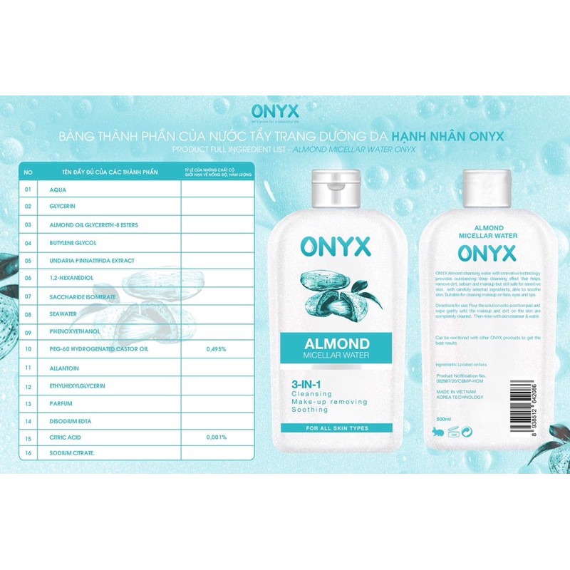 Nước tẩy trang, làm sạch da mặt ONYX /500ml | BigBuy360 - bigbuy360.vn