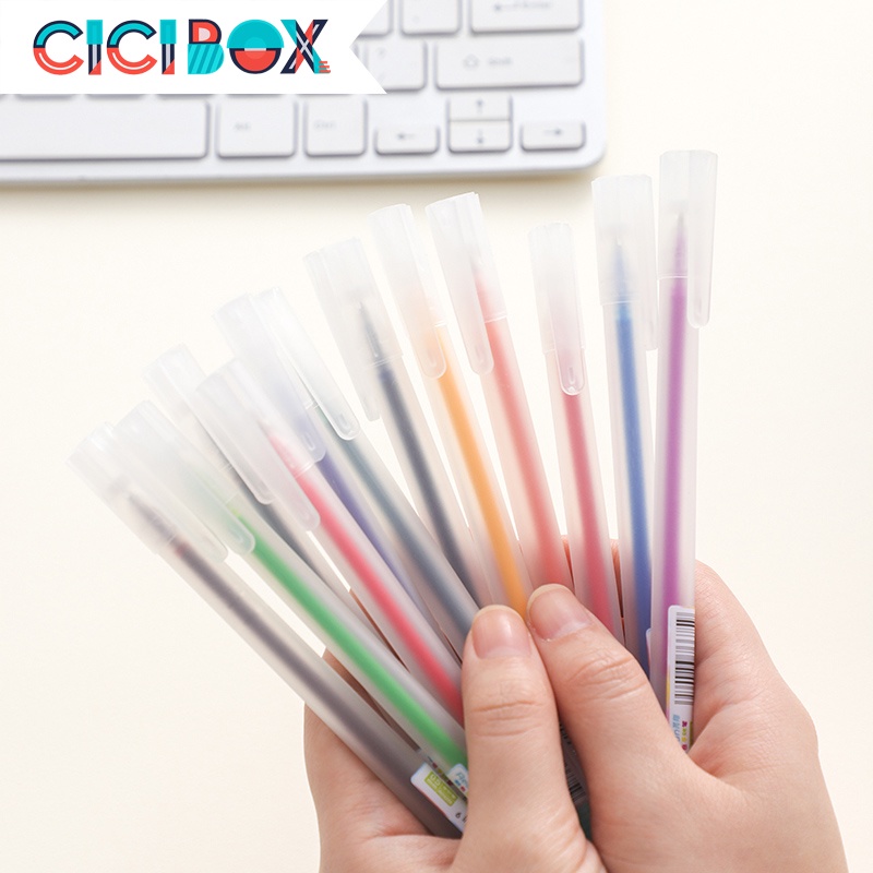 Bộ 12 Bút Gel Nhiều Màu Resun Với Ngòi 0.5mm Tiện Lợi, bút viết calligraphy ngòi 0.5mm nhiều màu đáng yêu CICIBOX
