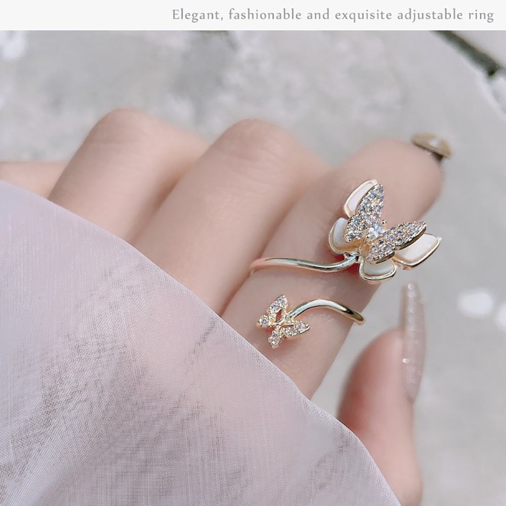 Nhẫn Đính Đá Zircon Hình Bướm Đôi Tinh Tế 1 Cái