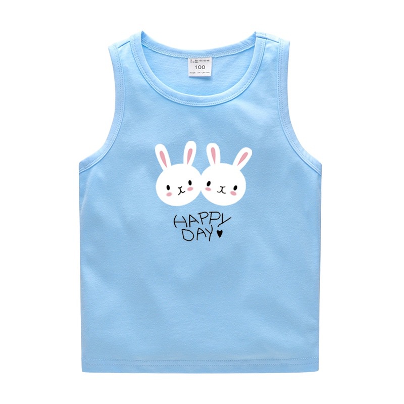 Áo ba lỗ bé gái, áo sát nách bé gái cotton hình thỏ từ 8-20 kg