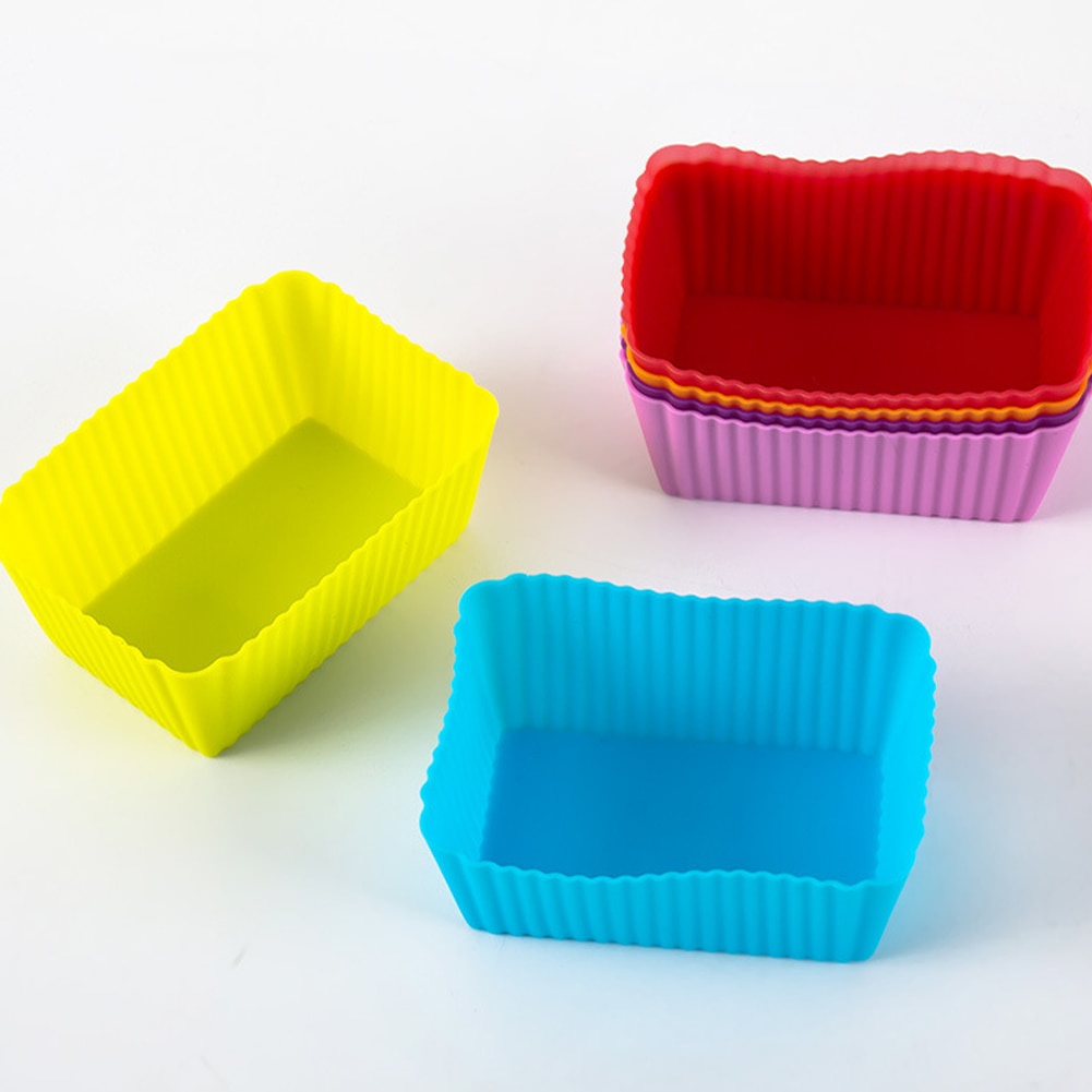 Bộ 6 Khuôn Silicon Hình Chữ Nhật Làm Bánh Muffin Cupcake Lót Nướng Bánh Cupcake Khuôn Kẹo Khuôn Bánh Bột Lọc Vân