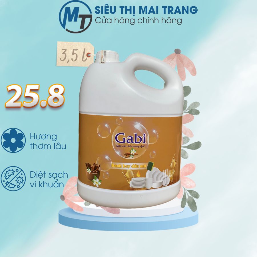 Nước rửa chén Gabi 3.6L, nước rửa bát cao cấp hương quế, than tre không hại da tay, diệt 99% vi khuẩn