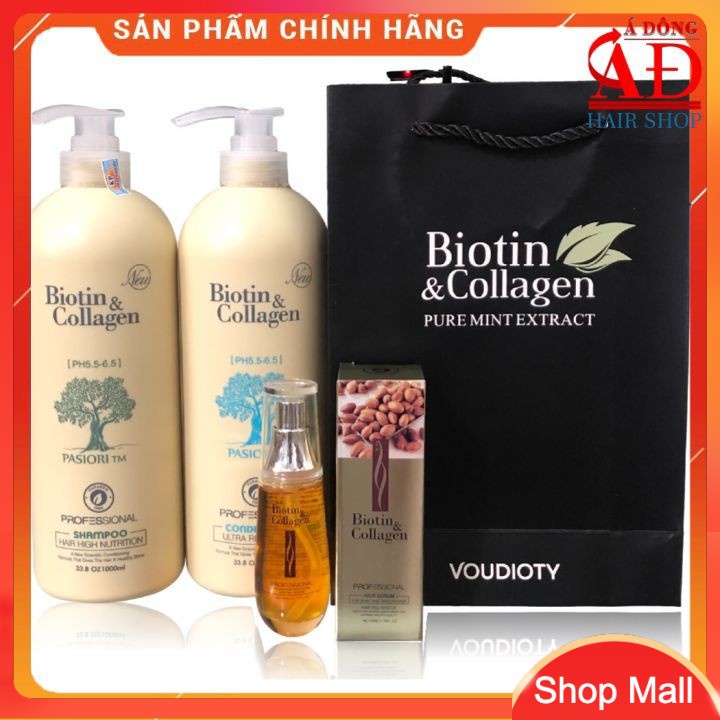 [1000mlx2] Cặp dầu gội xả Biotin & Collagen trắng phục hồi kích thích mọc tóc của Ý + Tặng tinh dầu 50ml [Chính hãng]