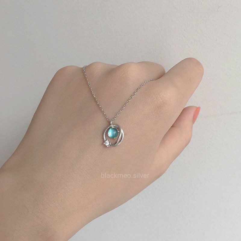 Dây chuyền hành tinh đá xanh nhân tạo bạc S925-Blackmeo