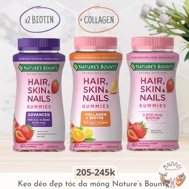 Kẹo dẻo đẹp tóc Nature’s Bounty Hair Skin & Nails Mỹ 80 viên