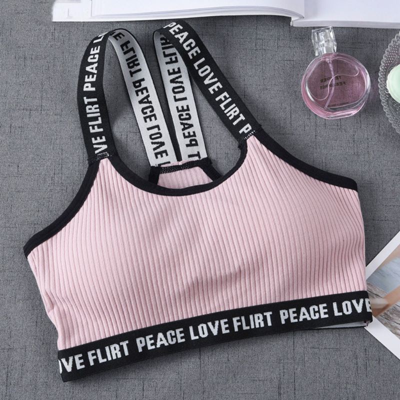 Youyo Áo Ngực Thể Thao Bằng Cotton Dây Đeo Vai In Chữ Dành Cho Nữ Tuổi Teen